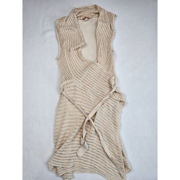 Mudd Sweaters - Mudd Y2K Womens Beige Sleeveless Knit Vest Cardigan Duster L